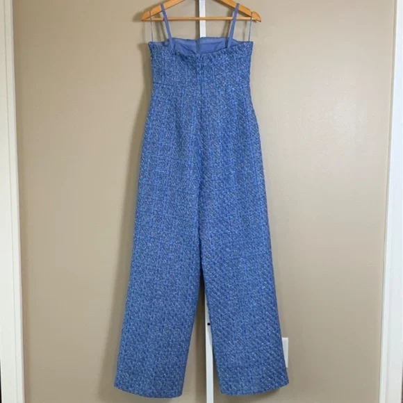 Anthropologie Textured Blue Strapless Jumpsuit - Picture 14 of 16